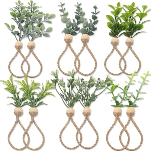 VEINARDYL Ronds de Serviette en Eucalyptus - 12 Set de Printemps Style Ferme pour Décoration de Table Bohème, Dîner de Fête, Mariage - 6 Styles