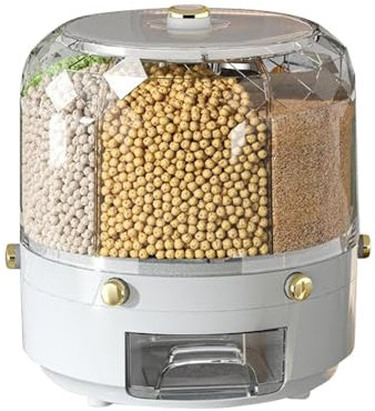 Vriusi Cereal Dispenser, Rotating Rice Bucket - Large Capacity Round Cereal Dispenser,Rice Organizer for Dry Food Dispenser with 6 Grids, Cereal Container
