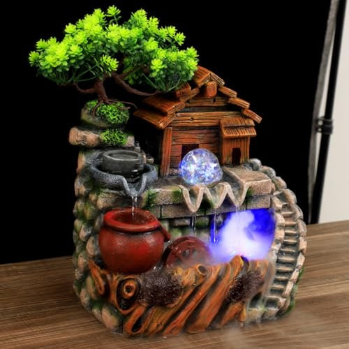 Charocean Fontaine d'Intérieur avec Éclairage LED - Cascade avec Brouillard et Plantes - Grande Fontaine de Table