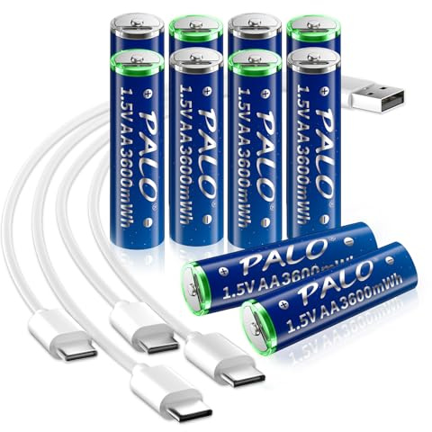 Mspalocell USB-C AA Batteries Lithium 1.5V 3600mWh, Rechargeable AA Batteries Type-C Quick Charge, with Charging Light, 1300+ Cycle, 10 Pack Batteries