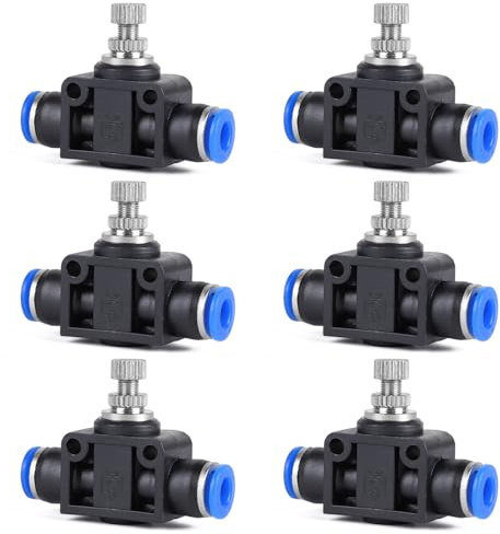 EFUTURETIME 6 x Drosselrückschlagventil Pneumatik 6mm Drosselventil, SA6 | Gerades Push-in Druckluft Drossel 8mm Schnellkupplung für Luftstromregelung
