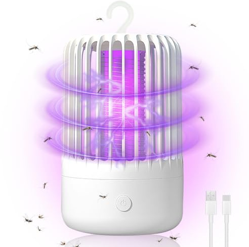 Insektenvernichter Elektrisch, Elektrische Fliegenfalle mit UV-Lampe, Mückenfalle Elektrisch, Elektrischer Insektenlampe Innen/Außen, Mückenschutz für Camping Wandern Zubehör Gadgets