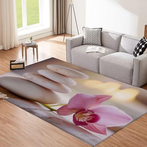 Zen Pietra Tappeto Pelo Corto, per Soggiorno 50x80cm Lavabile Orchidea Antiscivolo Soffice per Camera da Letto Cucina Sala da Pranzo