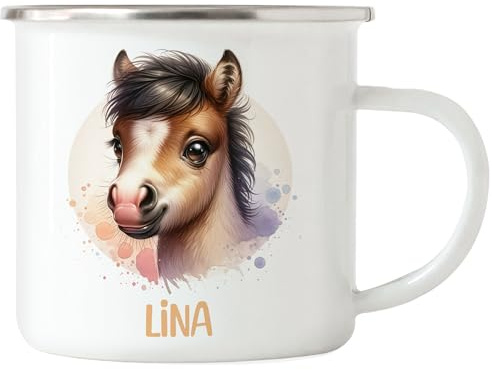 Kiddle-Design Kindertasse mit Namen Personalisiert, Personalisierte Tasse Kinder mit Waschbär, Namenstasse Waschbärtasse, Kinderbecher als Geschenk zur Taufe, Geburt Weihnachten - Emaille Tasse