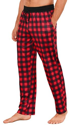 Marvmys Schlafanzughose Herren Lang karierte Herren-Pyjamahose mit Taschen Und Bund, Bequem Und Leicht S-4XL