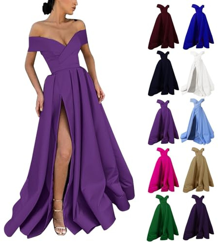 Generisch Robe de soirée élégante longue avec fente - Robe maxi d'été sexy - Col en V - Corset - Robe de soirée - Robe de fête - Robe de cocktail - Épaules dénudées, jaune, XXL