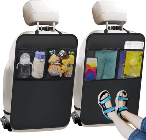 2 PCS Car Seat Protector, Waterproof Stain Resistant Back Seat Protectors, Adjustable with 3 Mesh Pockets, Black, 45 * 60CM
