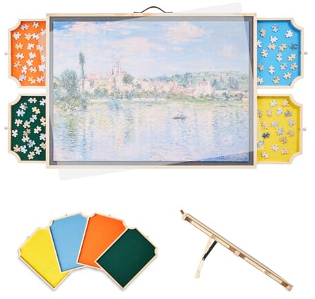 VEVOR Planche de Puzzle 1000 Pièces, Table de Puzzle en Bois 735x535 mm, Plateau Casse-Tête Rotatif Portable, avec 4 Tiroirs Colorés et Couverture, Réglable à 2 Angles d'Inclinaison, Amateurs