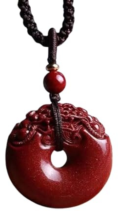 Luck Trader Collar tradicional con colgante de dona de cinabrio de Feng Shui, rojo