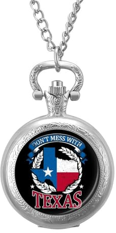 Don't Mess with Texas Men's Pocket & Fob Watches Silent Ticking Quartz Alloy Chain Watch for Daily Use Silver-Style