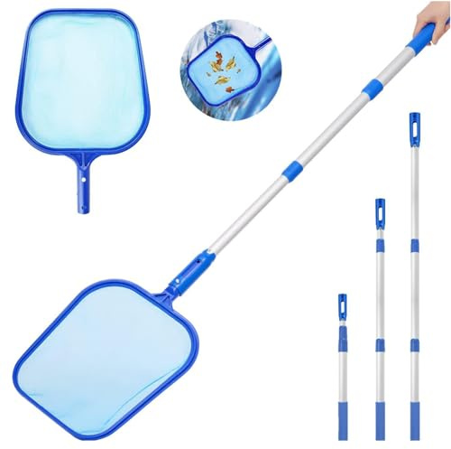 FRYSKYO Schwimmbad-Skimmernetz, Teich-Skimmernetz Mit 3 Teleskopstangen for Reinigen Von Feinmaschigem Laubskimmer for Whirlpool-Netz, Spa, Gartenteich, Laub