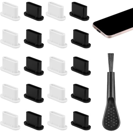 20pcs USB Type C Anti Dust Cap Cover Port Plugs Protector, Silicone USB C Cover Caps, Charging Port Cover Type-C Dust Protectors Stopper with Cleaning Brush for All Type-C Smartphones and Tablets