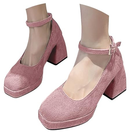 Hsternexy Scarpe tradizionali con tacco Chunky, scarpe da ballo da sposa, con tacco a blocco, ballerine, eleganti scarpe per Dirndl, scarpe da donna, B21 Rosa, 38 EU
