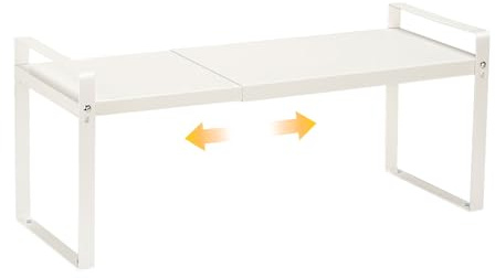 Cozary Scaffale da Cucina Espandibile (37∼63cm), Mensole da Cucina per Stoviglie, Metallo Scaffale Cucina, per Utensili, Snack o Libri, Più Spazio di Appoggio, per Cucina, Banconi, Dispensa, Bianco