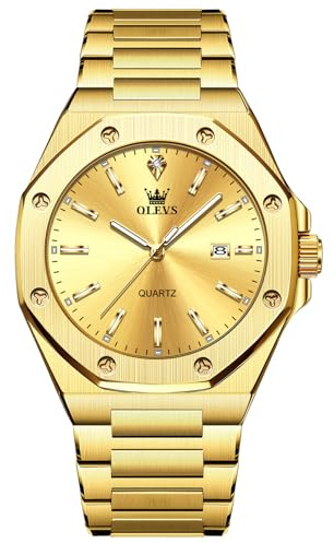 OLEVS Edelstahl Herren Armbanduhr Wasserdicht Leuchtend Großes Zifferblatt Uhren Herren mit Datumsanzeige Schicke Geschenke für Männer