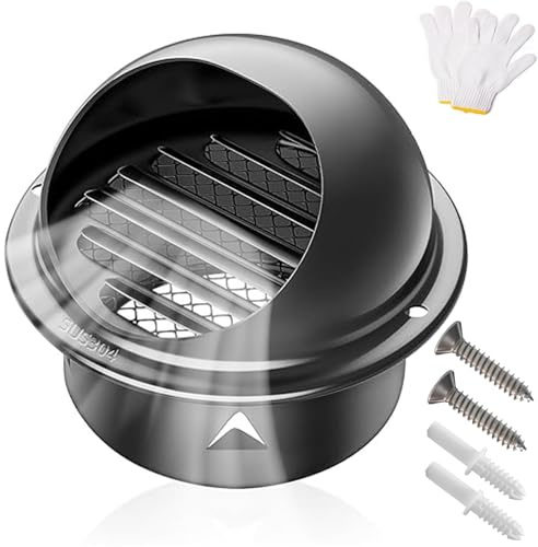 Griglia di Ventilazione a Sfera, Nero Griglia Aerazione in Acciaio Inox 304,Copertura di Ventilazione Presa di Sfiato a Parete con Rete Zanzariera per Bagno di Casa, Cucina(180mm/7in)