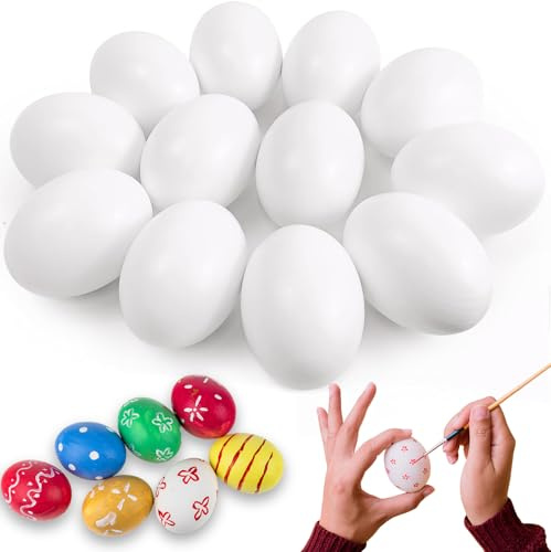 SNMEIKUN 12 Pcs White Wooden Eggs, Unpainted Fake Wooden Easter Egg for Kids DIY Crafts Paint Your Own Egg Decor, Easter Eggs Hunt, Basket Stuffers