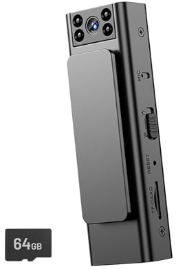 AWJUWHBJ Macchina fotografica indossabile del corpo con obiettivo girevole di 180 gradi di visione notturna 6 ore di clip sul design per una facile sicurezza indossabile Action Camera
