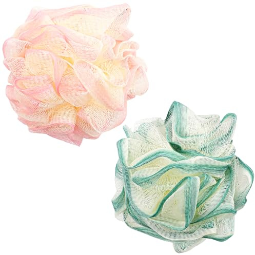 2 Pack Loofah Sponge Shower Loofahs - 2 Colors Bath Sponges Mesh Balls for Body Scrubber - Exfoliator Wash Back Scrubber Bathroom Men Women - Scrubbers Cleaning Bathing Accessories