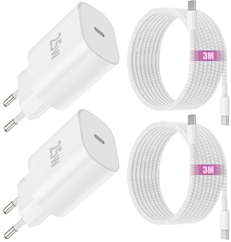 USB-C Chargeur Rapide iPhone 17 16 15, 2Pack 25W Original Fast Charger | Adapter with 3M USB-C to C Cable pour iPhone 17/17 Pro/16 Pro Max/15 Pro Max/16 15 Plus/iPad 12.9/11 inch, Air 5 4/Mini