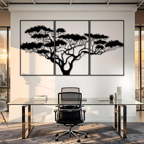 Kajaro Bonsaibaum Wandbild Holz 3-teilig 3D, Bonsaibaum, selbstklebend | Gratis: zweites kleineres Bild. Selbstklebende Holz-Wanddeko in Metalloptik, einfache Montage ohne Bohren.