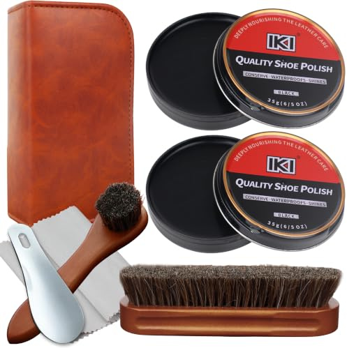 IKI Kit d'entretien pour chaussures en cuir - Cire incolore de qualité supérieure - Crème noire pour chaussures