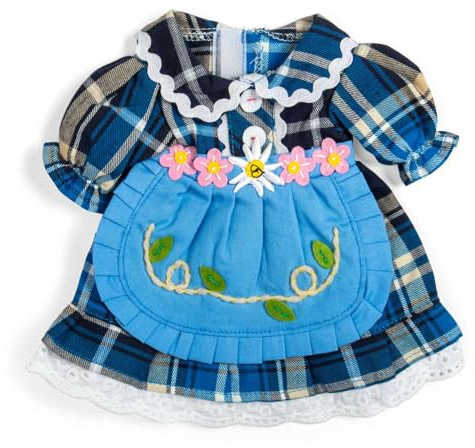 Bigjigs Toys Blue Checkered Dress (Medium) | Doll Clothes for Soft Dolls