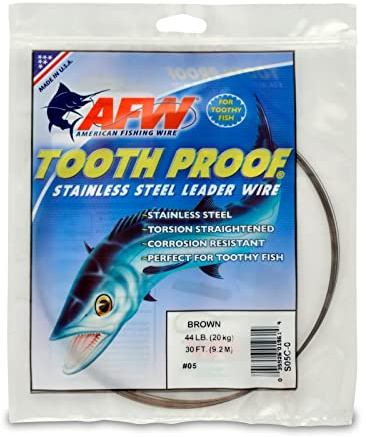 AFW Tooth Proof Fishing Wire Single Strand Leader, #5, 44Lb, 30FT - Camo