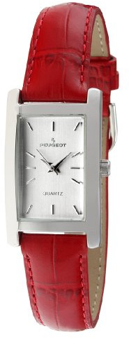 Peugeot Women Rectangular H Shape Wrist Watch with Matching Wrist Strap, Red, H Shape Women Watch