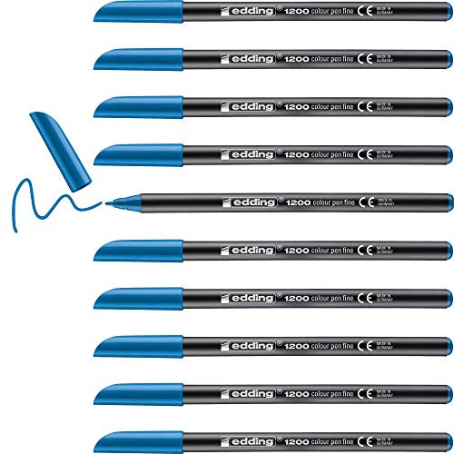 edding 1200 Fasermaler fein - hell-blau - 10 Stifte - Rundspitze 1 mm - Filzstift zum Zeichnen und Schreiben - für Schule, Mandala