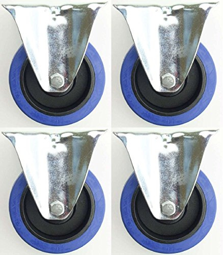 4 Stück 100mm Blue Wheels Bockrollen Transportrollen Elastik blau 180kg / Rad - INDUSTRIEQALITÄT (4 x Bock)