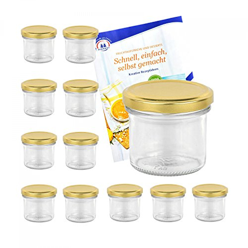 MamboCat 12er Set Sturzgläser 125 ml mit goldenem Deckel to 66 inkl. Diamant Gelierzauber Rezeptheft Marmeladengläser Einmachgläser Einweckgläser