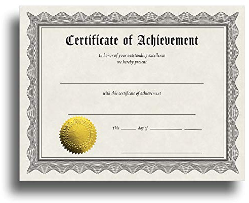 Certificate of Achievement Paper with Embossed Gold Foil Seals - 30 Pack - Parchment Awards for Students, Teachers, Employees - 8.5 x 11 Inkjet/Laser Printable