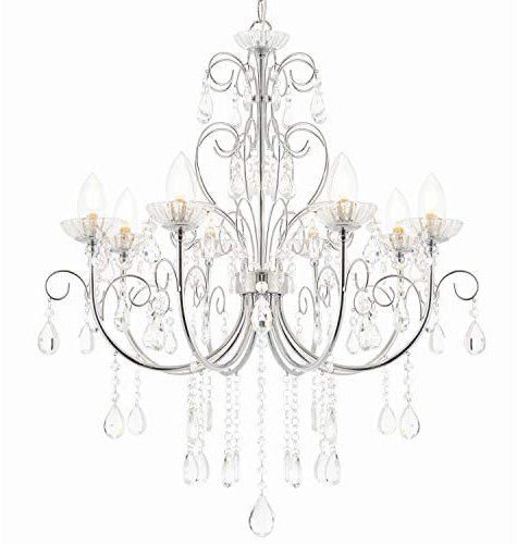 Hanging Bathroom Ceiling Pendant Light IP44 | Chrome & Crystal Glass Shade Lamp | 8X G9 Bulb Holder Fitting | Luxury Modern Chandelier & Rose Kit | Shower Splash Proof Multi Lighting