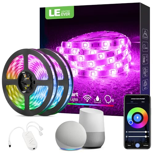 Lepro WiFi Smart LED Strip Light 10M 300LED, IP65, Works with Alexa and Google Home, Smart Life App Control, Colour Changing RGB LED Lights for Kitchen, Christmas, 2 Rolls of 5M