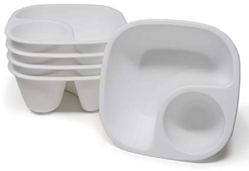 Rolling Sands Reusable Snack and Dip Bowls, 5 Pack, USA Made, Dishwasher and Microwave Safe Personal Size Plastic Divider Bowls, BPA-Free, Two Compartments to Hold All Kinds of Dips, Snacks and Treats