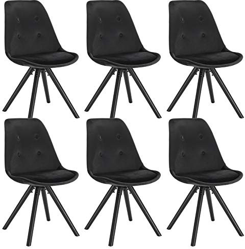 WOLTU Esszimmerstühle 6er Set, Küchenstühle gepolstert | Retro Design, Sitzfläche aus Samt, für Wohnzimmer Küche Esszimmer, Schwarz