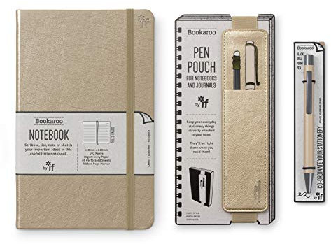 IF Bookaroo Lot de 192 cahiers avec pochette et stylo à couverture rigide avec élastique contrasté et ruban A5 21,5 x 13,5 cm 192 pages avec pochette et stylo à bille assortis Encre noire