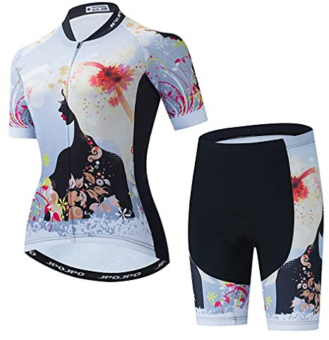 Radtrikot-Set für Damen, Sommer-Radbekleidung, Fahrradbekleidung, Mädchen Weiß, X-Large