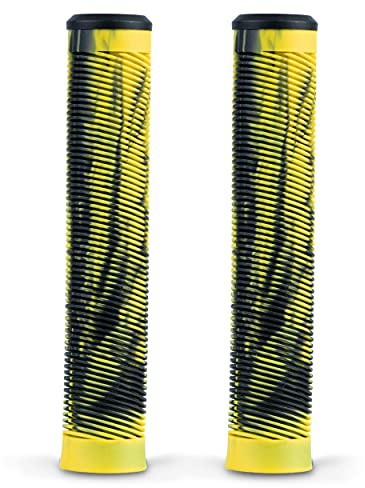 SOKE Scooter Griff | Grips Lenkergriffe | 1672, 5x16x5cm | Hand Griffe Fahrrad mit Lenkerenden | Zweiteilig, Gelb und Schwarz, Langlebig, für Kinder, Jugendliche, Erwachsene, Profis