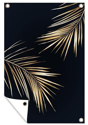 MuchoWow Outdoor-Poster Poster Wanddeko draußen Deko Garten Gartenposter 80x120 cm Farne - Pflanzen - Gold