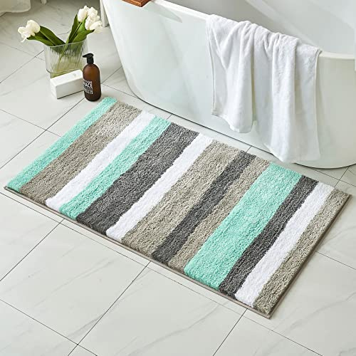 MIULEE Badematte Stripe rutschfest Duschmatte 70x120 cm Grün und Grau | Badvorleger Gestreifte Badteppich Dekorativ Badezimmerteppich Flauschig Saugfähig Rutschfest Badezimmer Wohnzimmer 1 Stück
