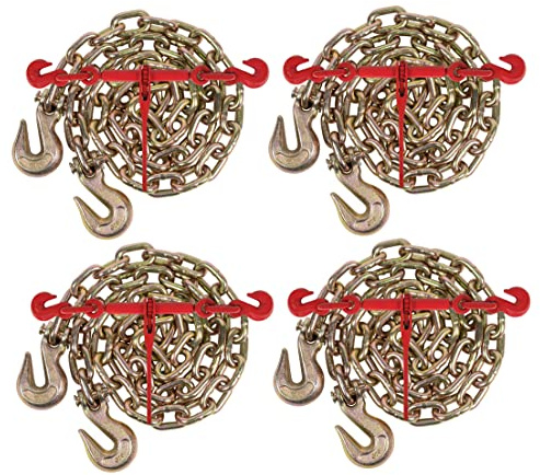 Mytee Products 1/2 Grade 70 Chain and Binder Kit | Includes (4) 1/2 - 5/8 Ratchet Load Binder & (4) 1/2 x 16' G70 Transport Chain w/Grab Hooks | 11300 lbs WLL for Flatbed Truck Trailer Tie Down