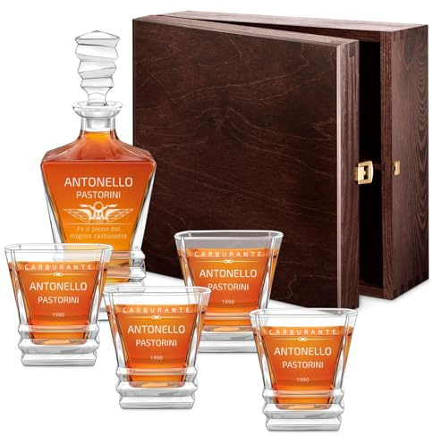 Maverton Caraffa whisky 800 ml, set di 4/6 bicchieri personalizzati | Set decanter di cristallo con bicchieri, set da whisky per uomo per compleanno, per Natale, Milord