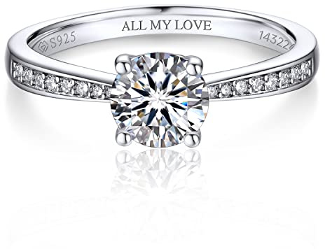 MomentWish Verlobungsring Damen Silber 1 Karat Moissainte Ring Frauen | Moissanit Diamant Ring Rosegold 925 Sterling Silber Engagement Damenring Hochzeit Weihnachten Valentinstag Jahrestag Geschenk