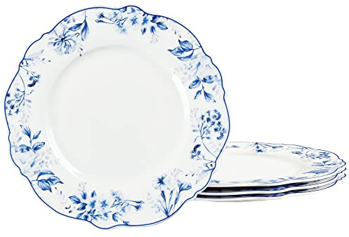 fanquare 4 Piece Floral Porcelain Dessert Plates, 20.5cm Light Blue Dinnerware Tableware for Appetizer Cake Fruit Tapas