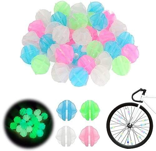 MUYAPAY 144 Stücke Speichenklicker für Kinderfahrrad - Leuchtende Speichenperlen, Bunte Clips für Fahrradspeichen, Fahrrad Zubehör für Kinder, Ideal für 24 Zoll Mädchenfahrräder, Leuchtet im Dunkeln