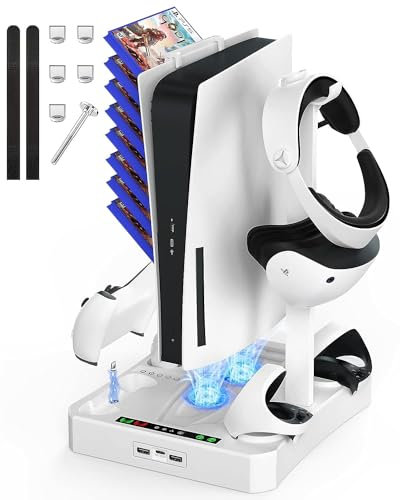 LUNISSILY Charging Station for PS VR2 / PS-5 with Cooling Fan & Accessories, PS-5 PSVR 2 Controllers Charger Charging Dock, Playstation5 Console Cooling PS VR 2 Accessories Headset Stand Holder.