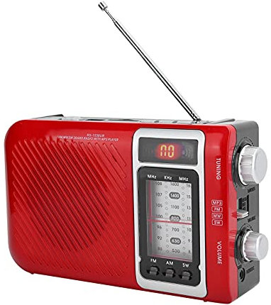 Radio FM Am SW, Radio Portátil Multifunción Radio con Luz LED Altavoz Soporte Tarjeta de Memoria MMC USB Regalos para Padres Y Personas Mayores (Rojo)