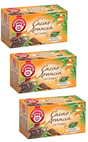 Pompadour® | Fave Cacao e Arancia per Infuso | Tisana Relax Arancia & Cacao in Bustine - 3 x 20 Filtri (108 Gr) | Infuso Senza Caffeina